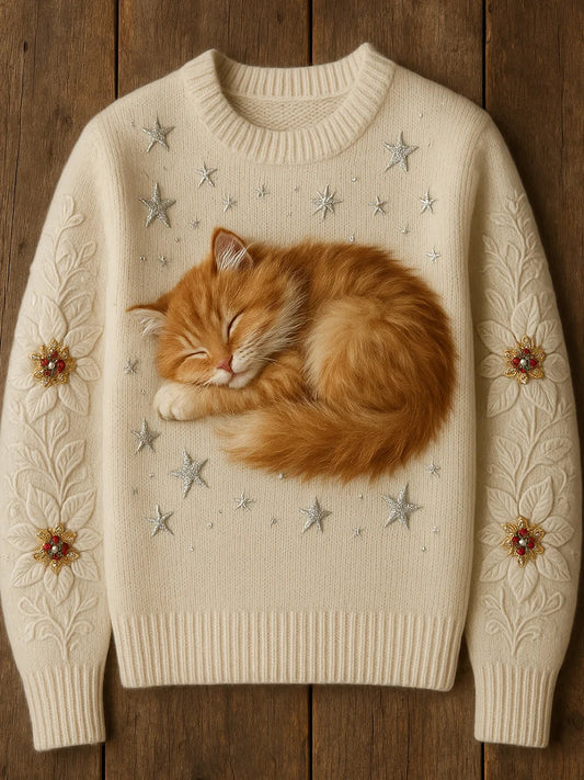 Wygodny sweter na co dzień dla kobiet w stylu vintage z nadrukiem zwierząt