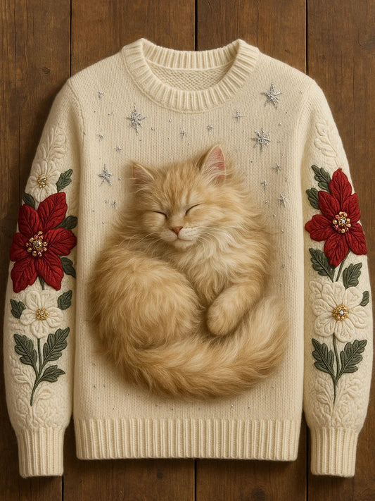 Wygodny sweter na co dzień dla kobiet w stylu vintage z nadrukiem zwierząt