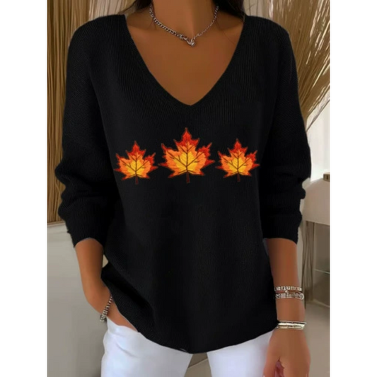 V-neck Print Long-sleeve Top