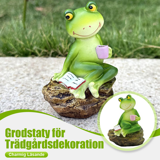 Urocza statuetka żaby czytającej książkę do dekoracji ogrodu