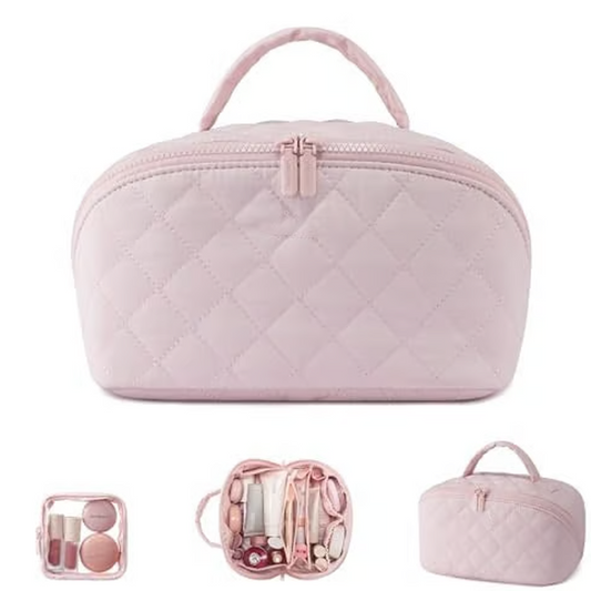 Nowa torba kosmetyczna z bawełnianej tkaniny o dużej pojemności, wyposażona w uchwyt