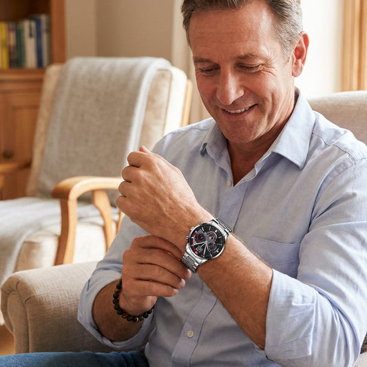 Zestaw upominkowy dla mężczyzn: zegarek i bransoletka 3 w 1