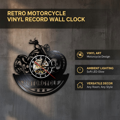 Retro zegar ścienny z winylową płytą motocyklową