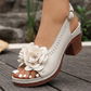 Damskie sandały z odkrytymi palcami i obcasem w kształcie klocka, z kwiatowym wzorem 3D
