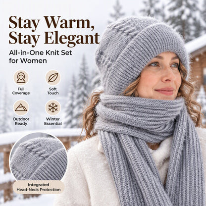 🧶Stickat 2-i-1 Set: Varm Mössa & Halsduk för Damer – Mjuk & Elegant