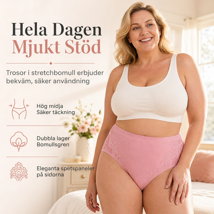 Dammklänning i bomull med hög midja och vid passform, passar kvinnor i medelåldern och äldre