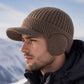 🧢 Vinterstickad mössa för män med skärm och öronlappar